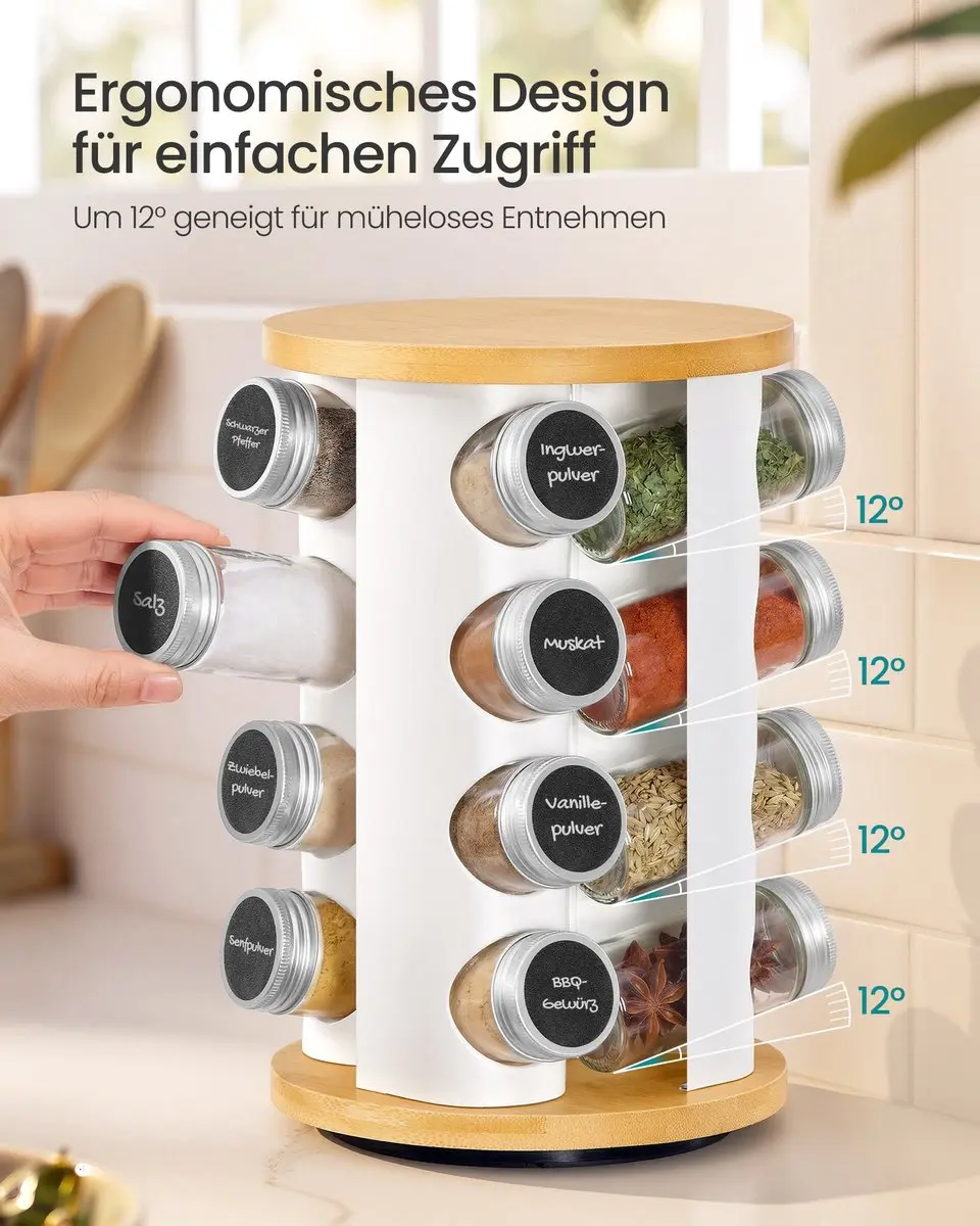 Songmics Draaiend Kruidenrek 16 Potjes - Mat Wit/Natuurlijk Beige - afbeelding 5 van 6