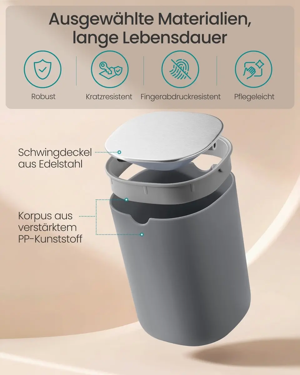 Songmics Tafelprullenbak 5L - Grijs - afbeelding 6 van 6