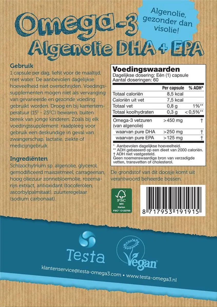 Testa Omega 3 Algenolie 120 Capsules - Plantaardig