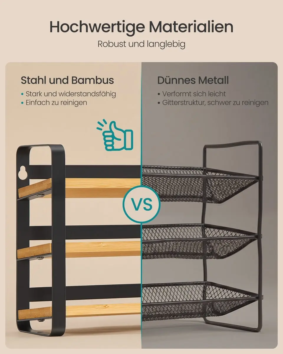 Songmics Kruidenrek 3 Planken - 24 Potjes - Inktzwart/Natuurbeige - afbeelding 3 van 6