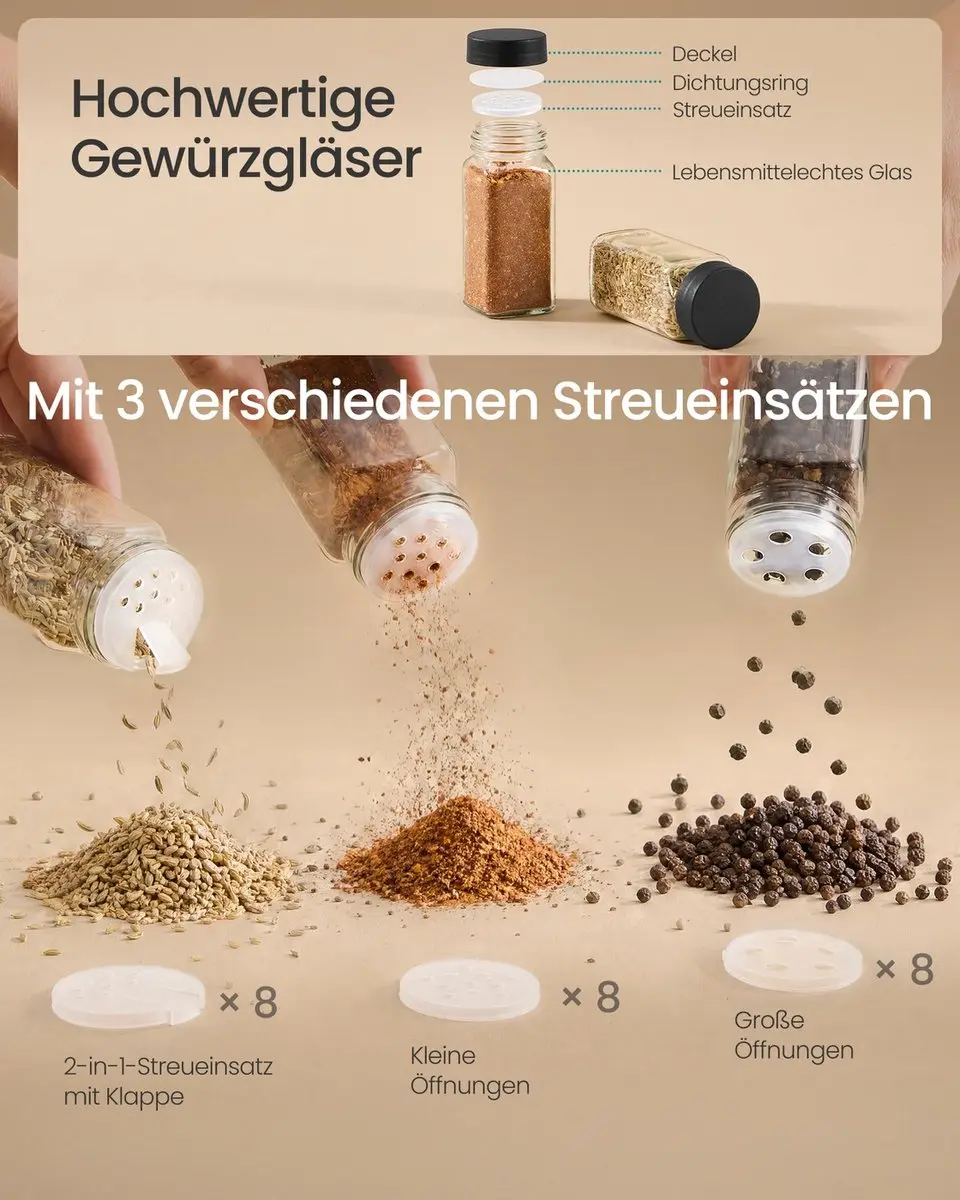 Songmics Kruidenrek 3 Planken - 24 Potjes - Inktzwart/Natuurbeige - afbeelding 6 van 6