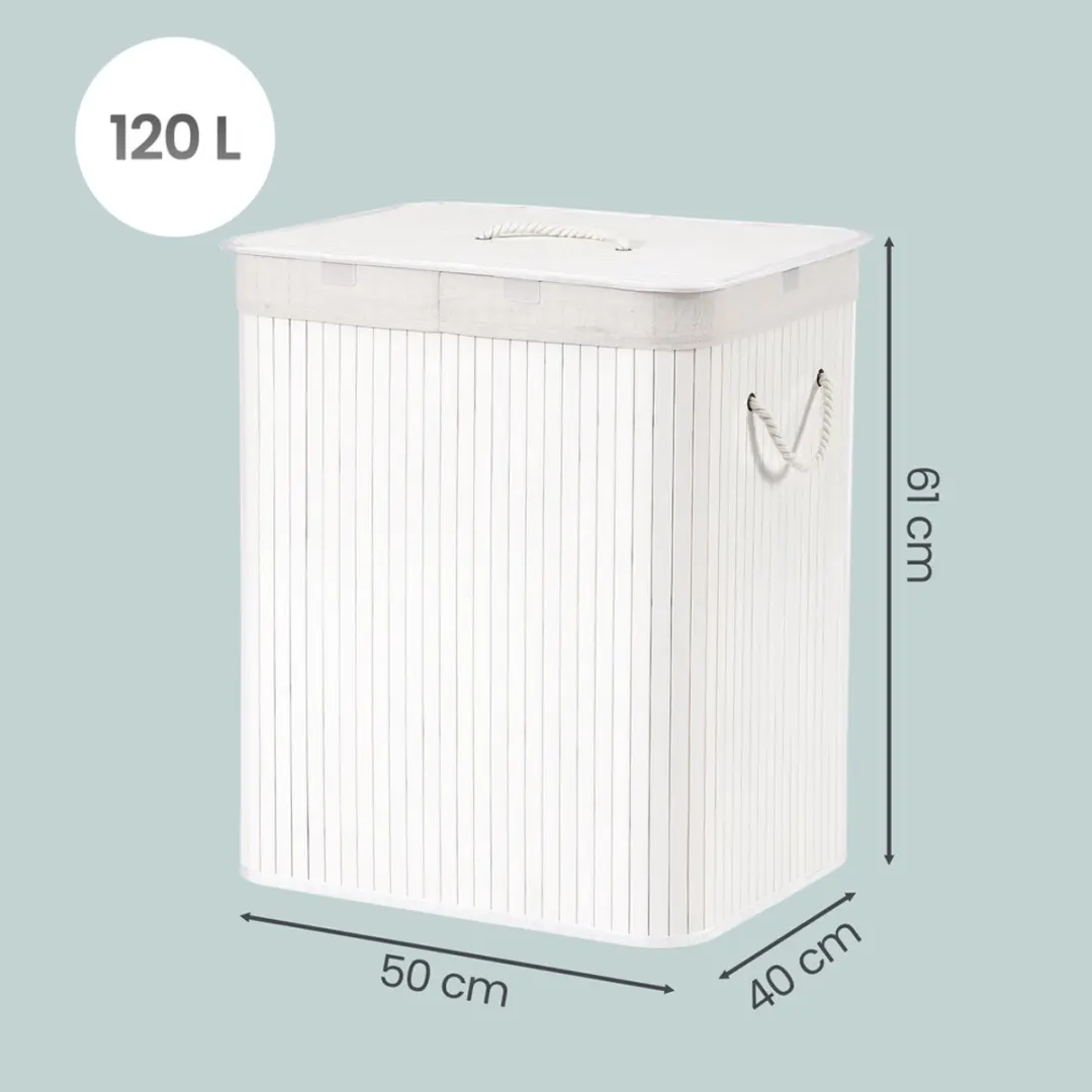 Songmics Wasmand met deksel 120L - Wit - afbeelding 4 van 6