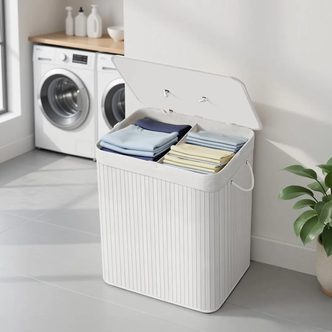 Songmics Wasmand met deksel 120L - Wit - afbeelding 6 van 6