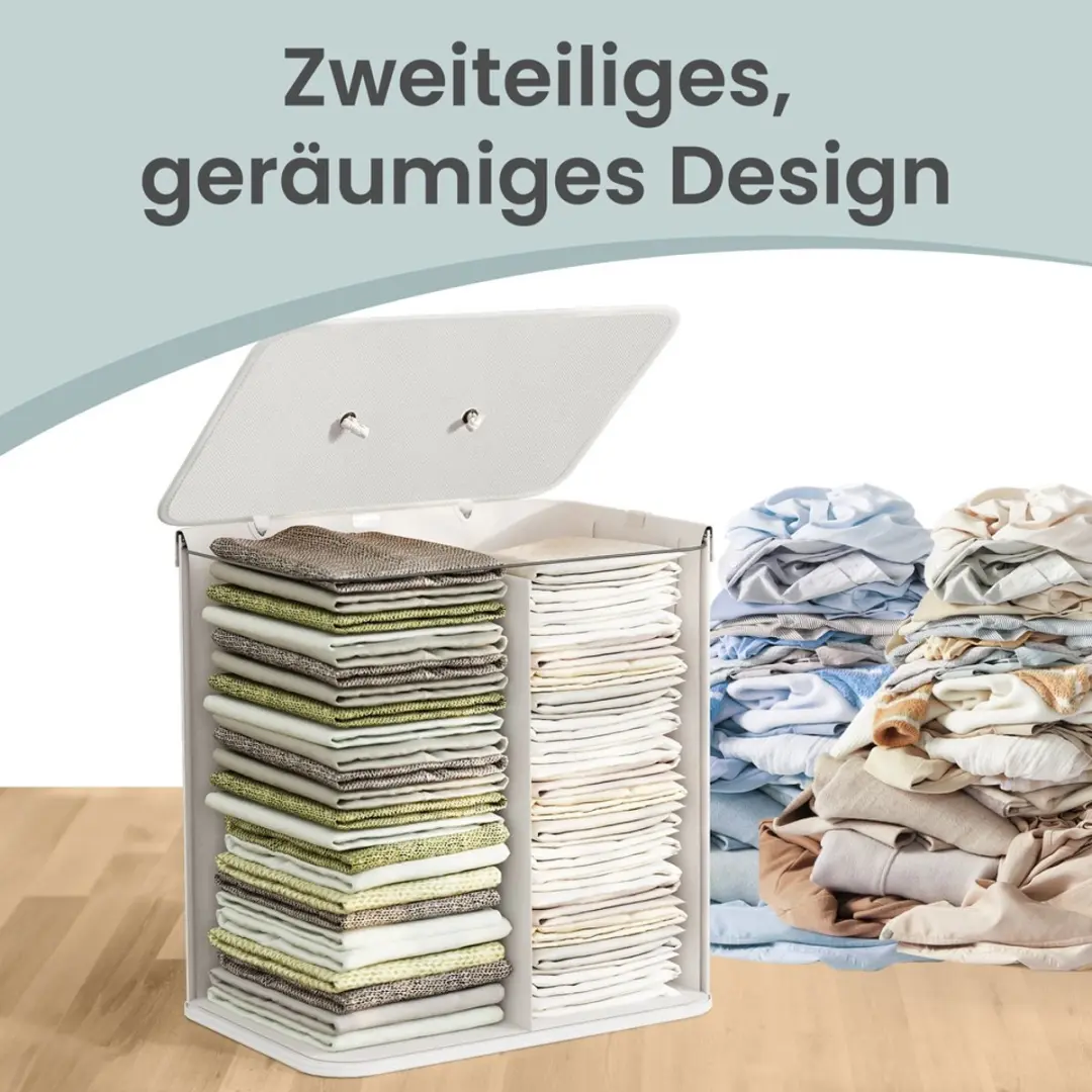 Songmics Wasmand met deksel 120L - Wit - afbeelding 2 van 6