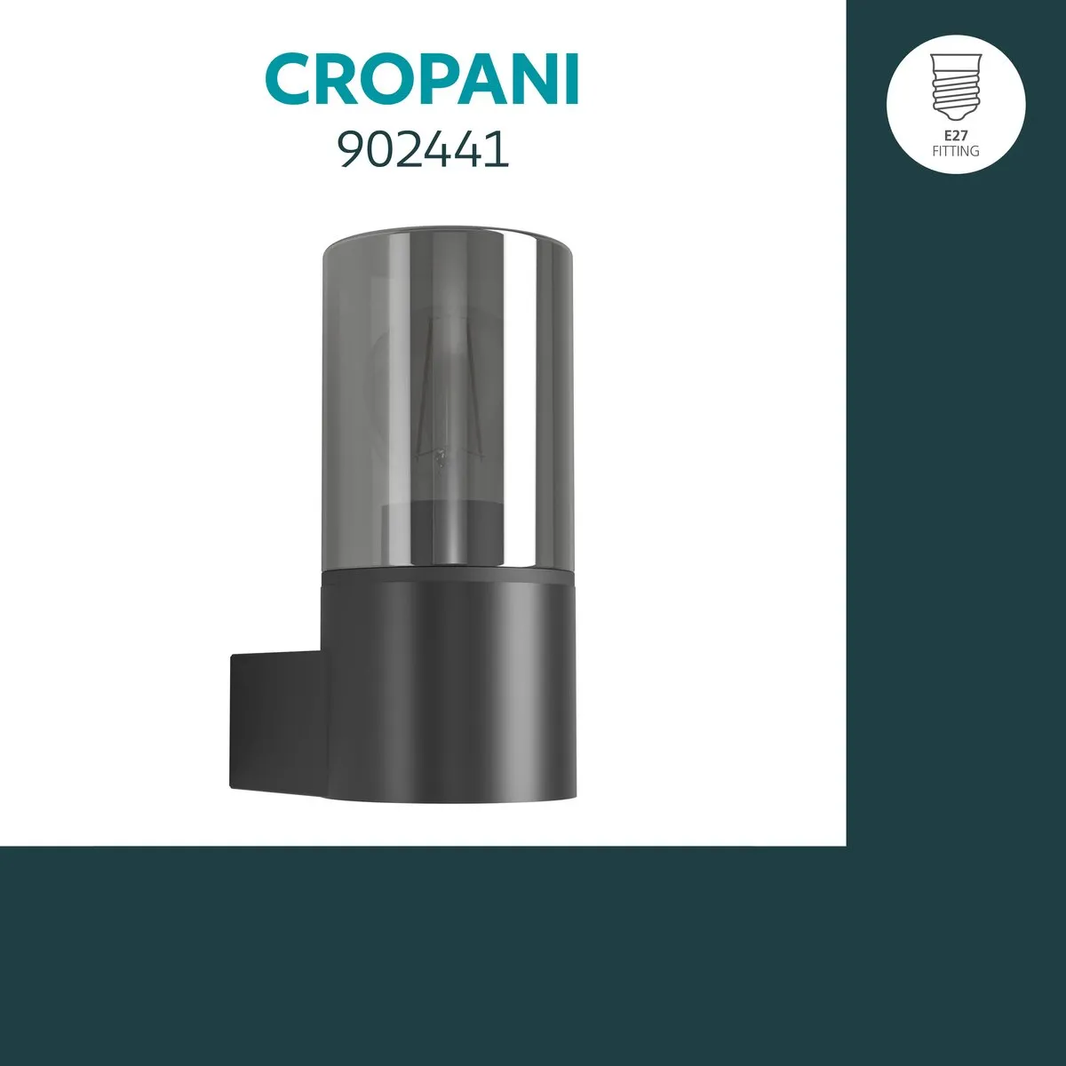 Eglo Cropani Wandlamp E27 - 19,5 cm - Zwart/Grijs/Transparant
