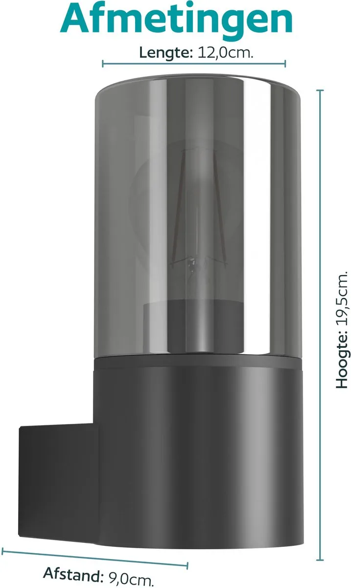 Eglo Cropani Wandlamp E27 - 19,5 cm - Zwart/Grijs/Transparant - afbeelding 6 van 6