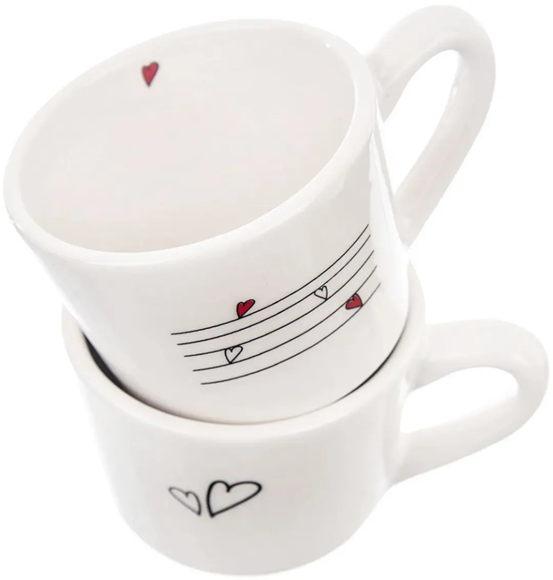 Orion Keramische Mok 210ml - Hartmotief Wit - 2 Stuks