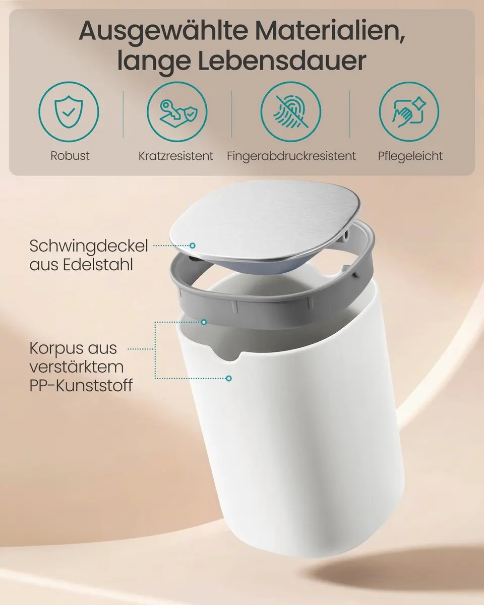 Songmics Tafelafvalbak 5L - Wit roestvrij staal - afbeelding 6 van 6
