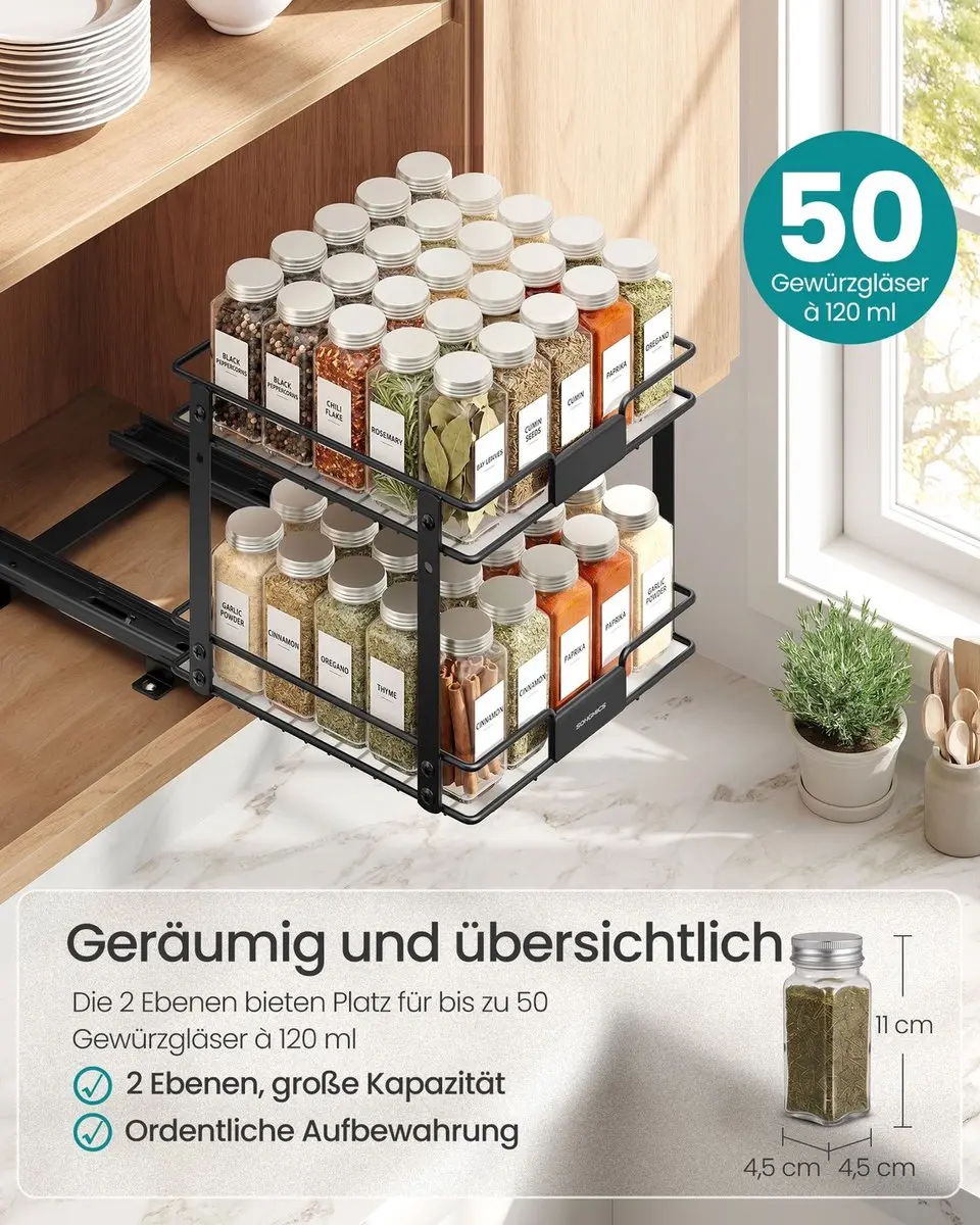 Songmics Uitschuifbaar Kruidenrek - 2 Planken - Staal - 27x25cm - afbeelding 3 van 6