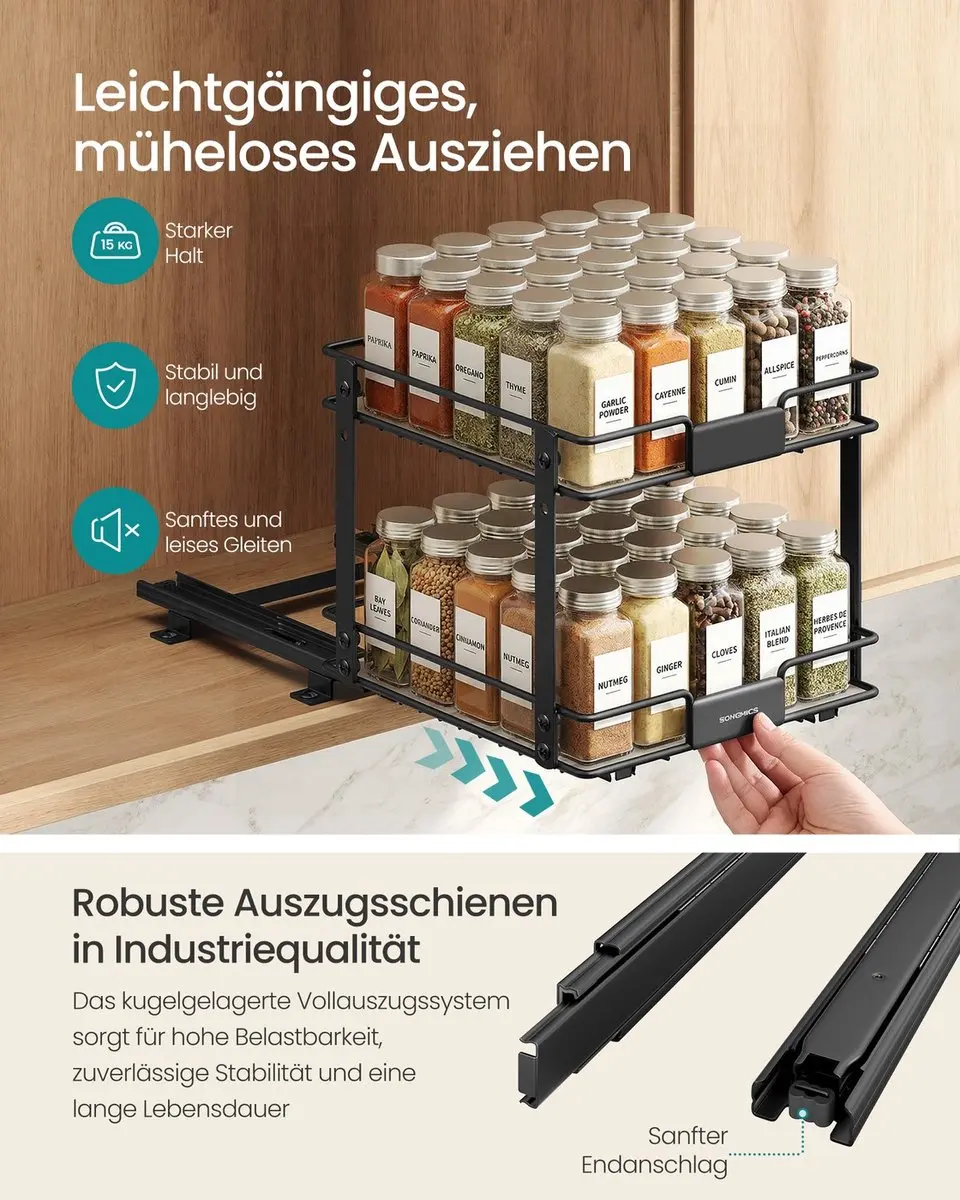 Songmics Uitschuifbaar Kruidenrek - 2 Planken - Staal - 27x25cm - afbeelding 4 van 6