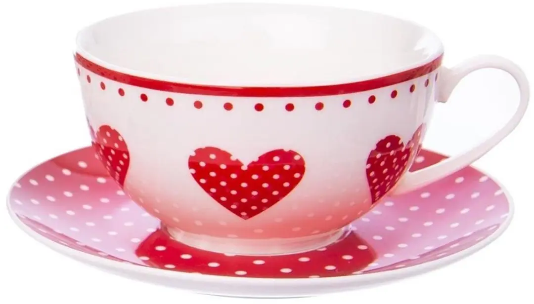 Orion Porseleinen Theepot 380ml - Witte Porselein met Rode Hartjes