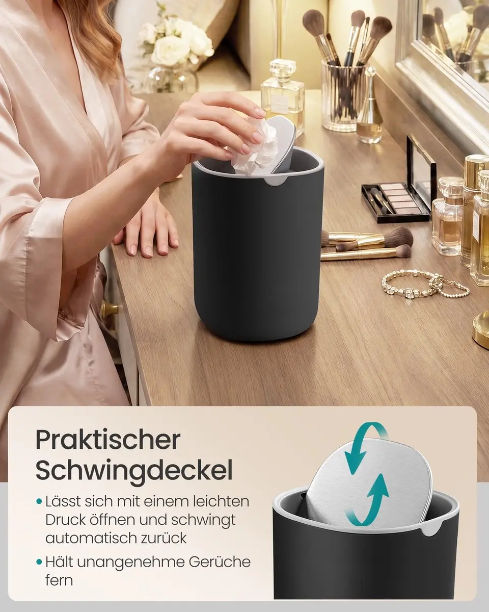 Songmics Tafelprullenbak 5L - Zwart roestvrij staal