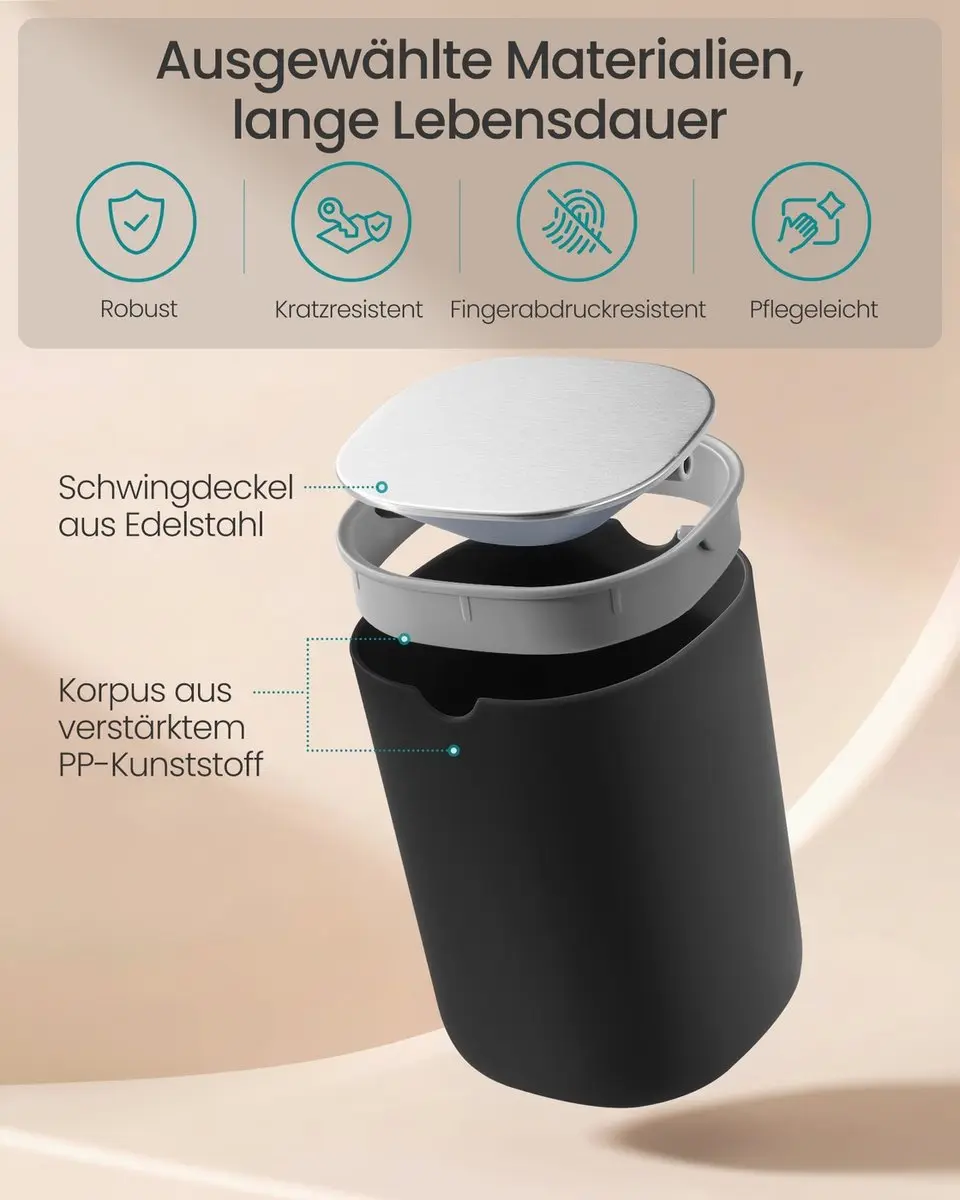 Songmics Tafelprullenbak 5L - Zwart roestvrij staal - afbeelding 6 van 6