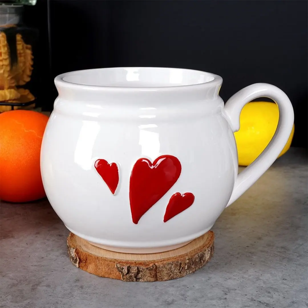 Orion Serduszka Keramische Mok 800ml - Wit/Rood