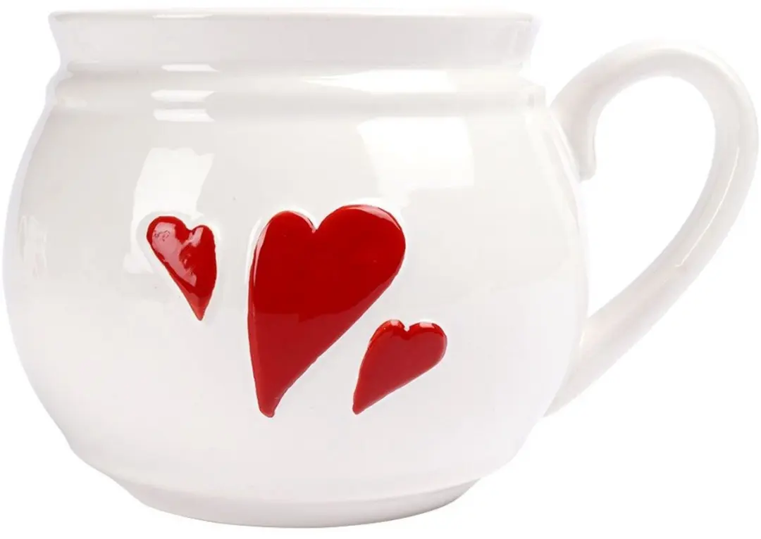 Orion Serduszka Keramische Mok 800ml - Wit/Rood