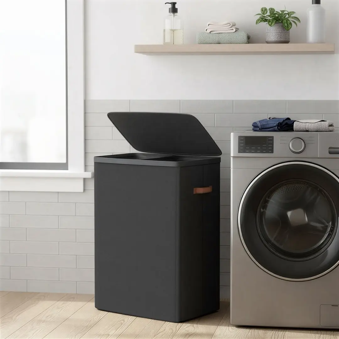 Songmics Wasmand 170L - 2 Compartimenten Zwart - afbeelding 6 van 6