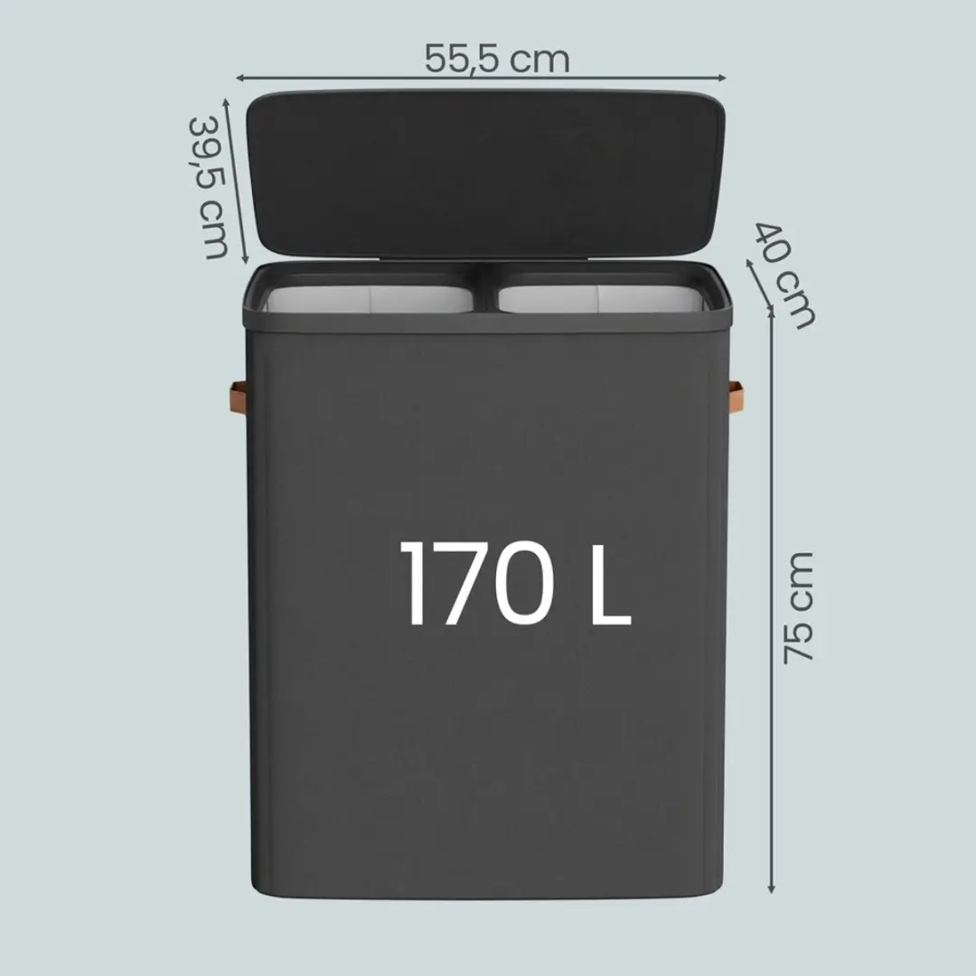 Songmics Wasmand 170L - 2 Compartimenten Zwart - afbeelding 2 van 6