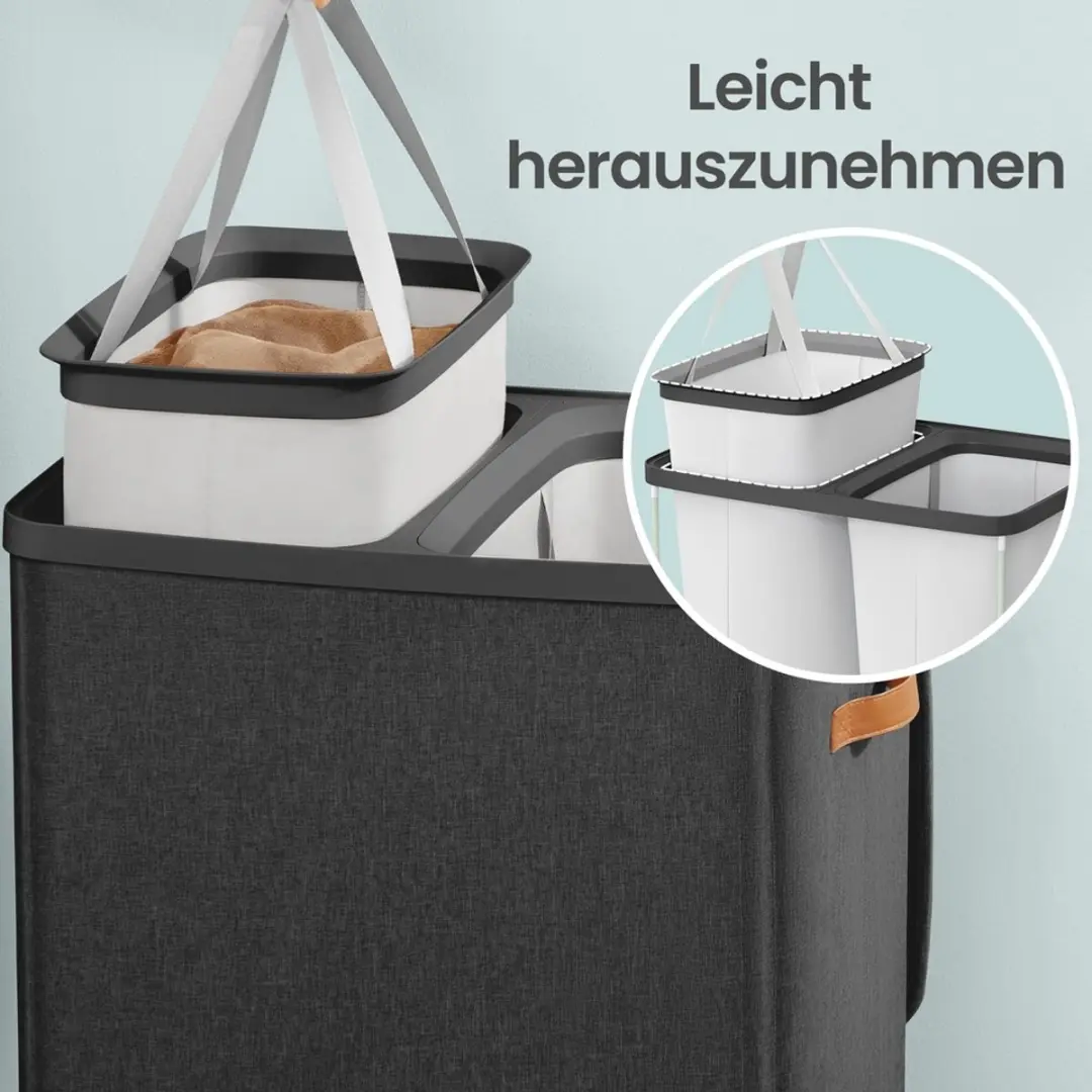 Songmics Wasmand 170L - 2 Compartimenten Zwart - afbeelding 4 van 6