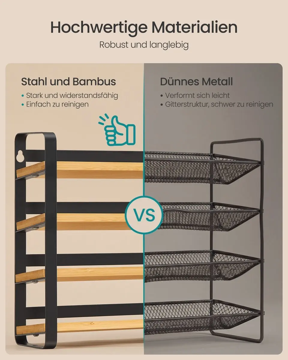 Songmics Kruidenrek - 4 Planken - 28 Potjes - Inktzwart/Natuurbeige - afbeelding 3 van 6