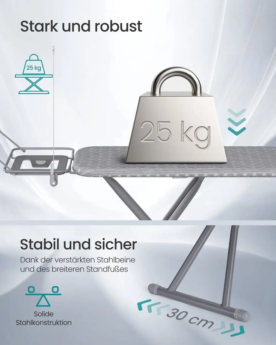 Songmics Strijkplank 122x38cm - Duifgrijs - Verstelbaar & Opvouwbaar