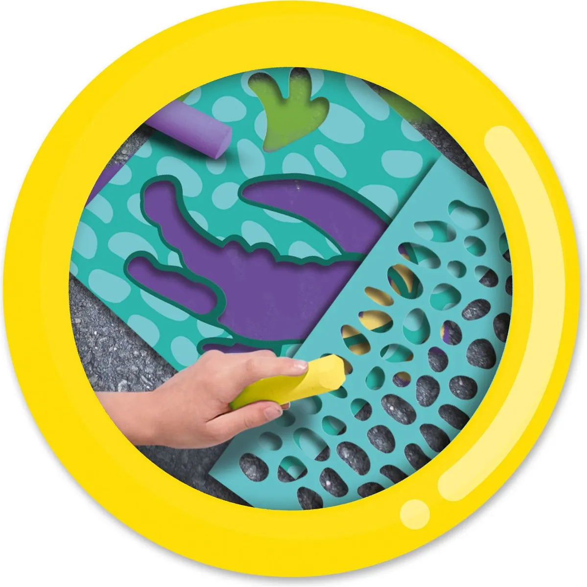 SES - Stoepkrijt - safari thema - krachtige kleuren krijt - met stevige kunststof sjablonen - 6 kleuren