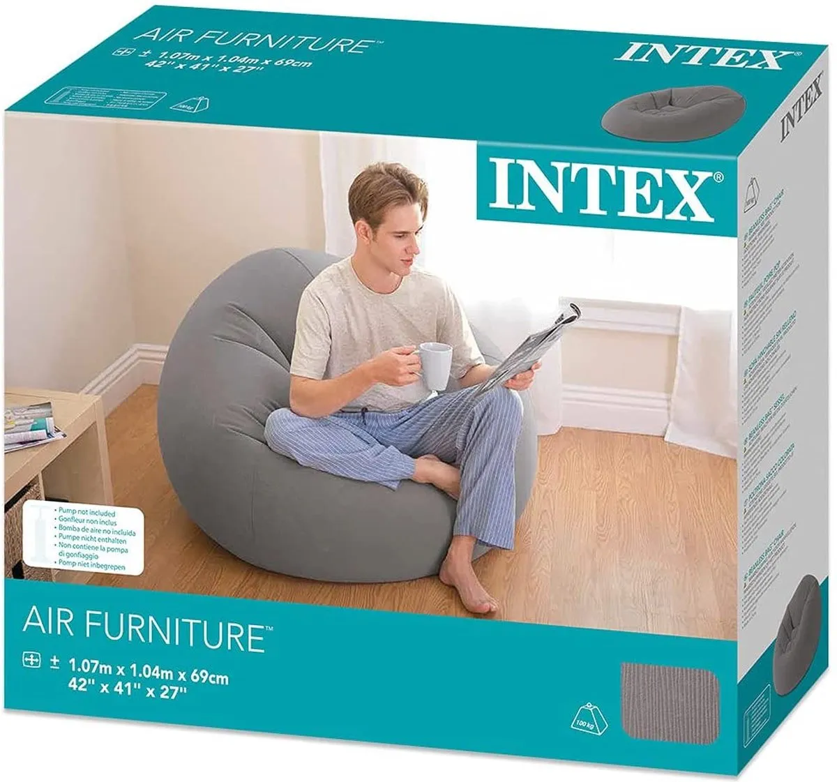 Intex Beanless Bag Chair Opblaasbare Stoel 100cm - Grijs - afbeelding 6 van 6