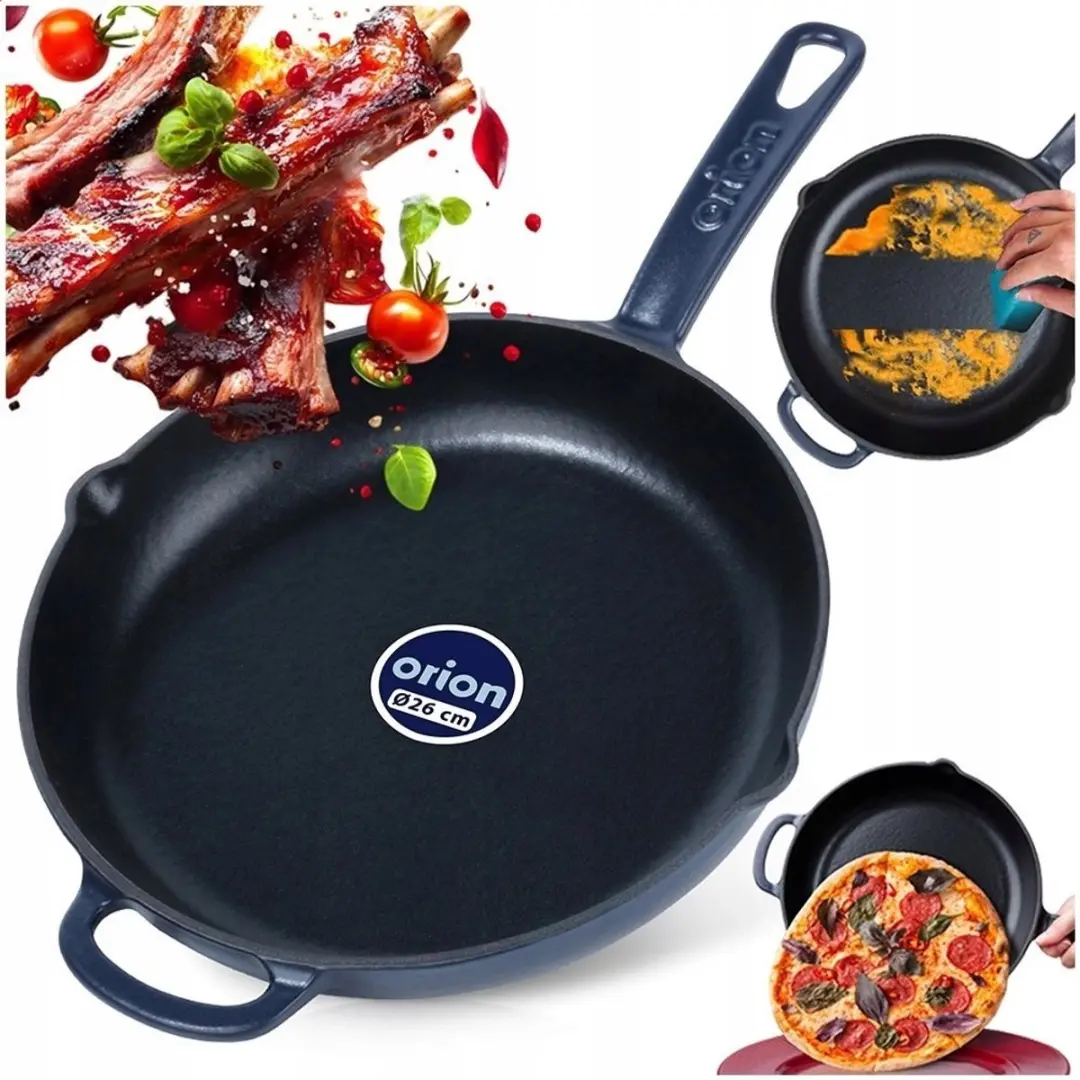 Orion Gietijzeren Pan 26cm - Emaille - Inductiegeschikt - Zwart/marineblauw