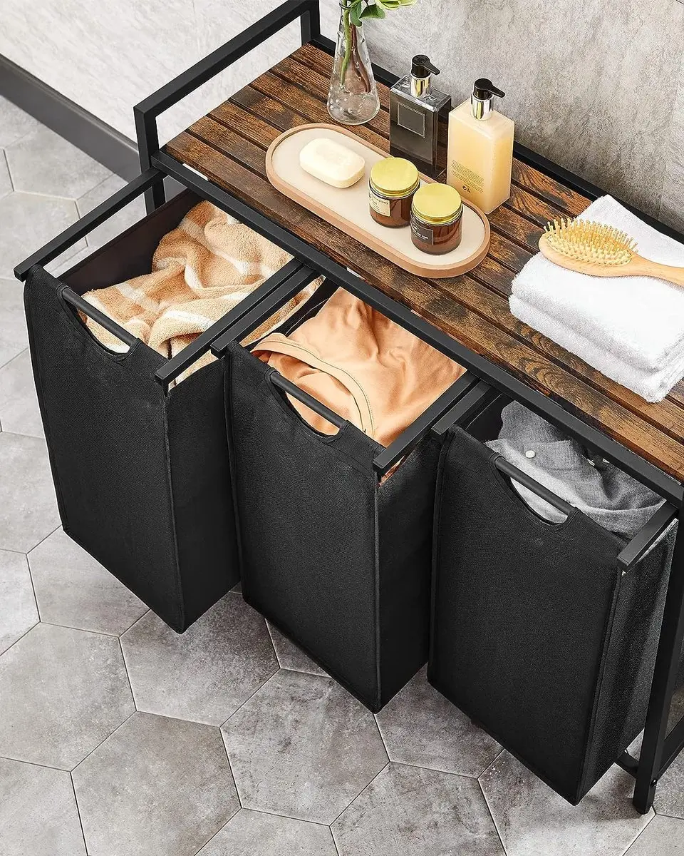 Songmics Wasmand 3 Compartimenten 114L - Noir