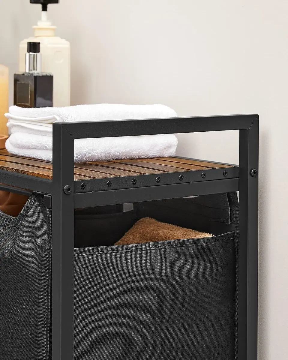 Songmics Wasmand 3 Compartimenten 114L - Noir