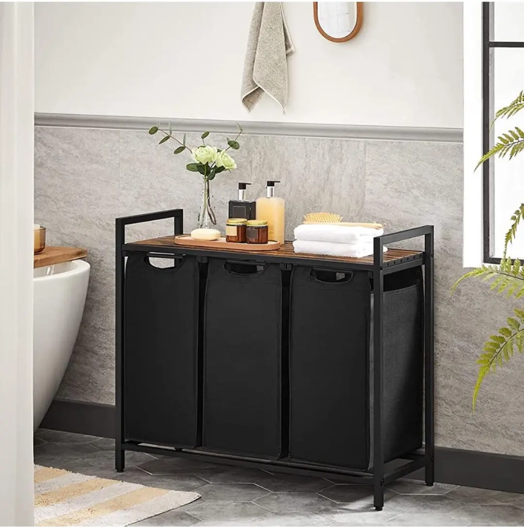 Songmics Wasmand 3 Compartimenten 114L - Noir