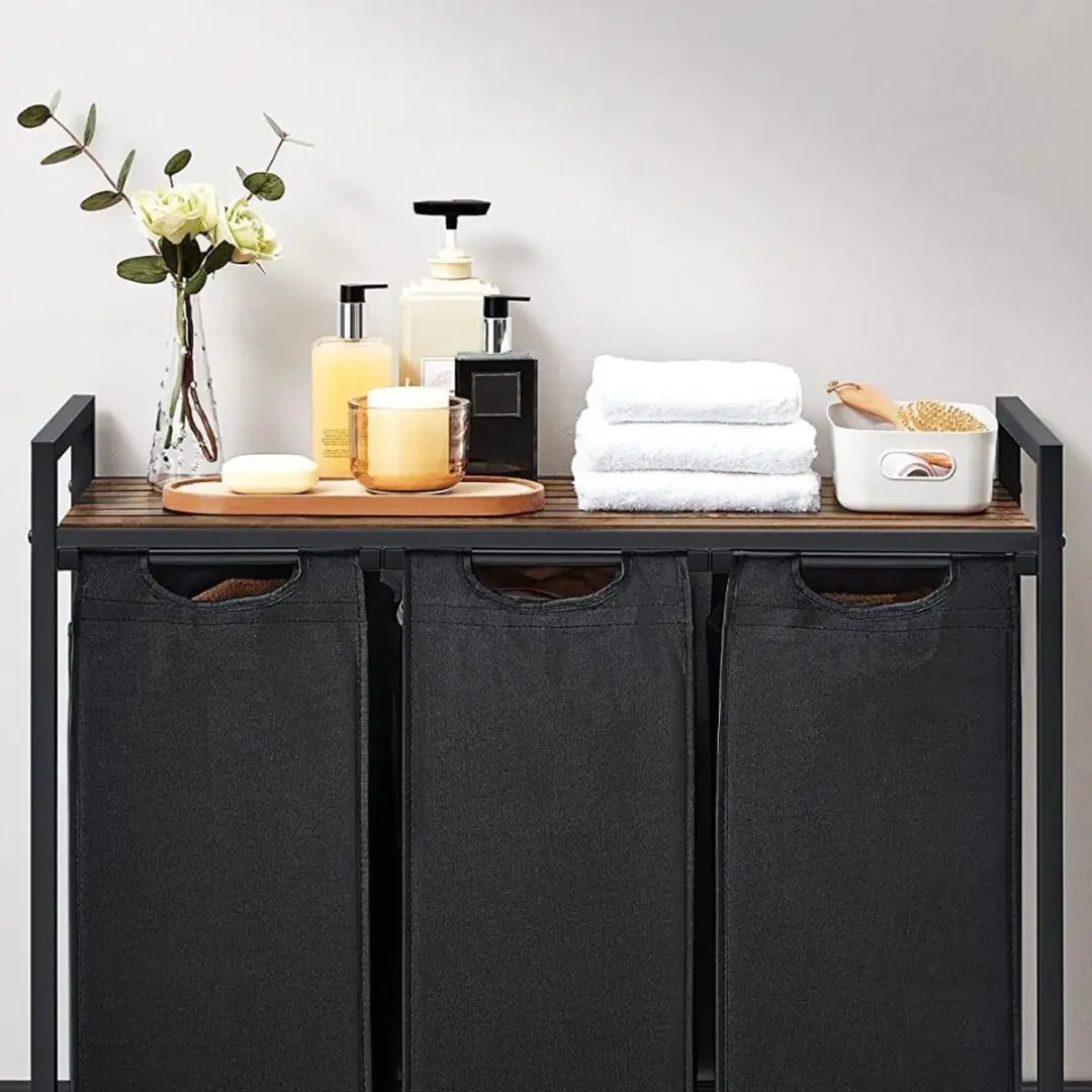 Songmics Wasmand 3 Compartimenten 114L - Noir