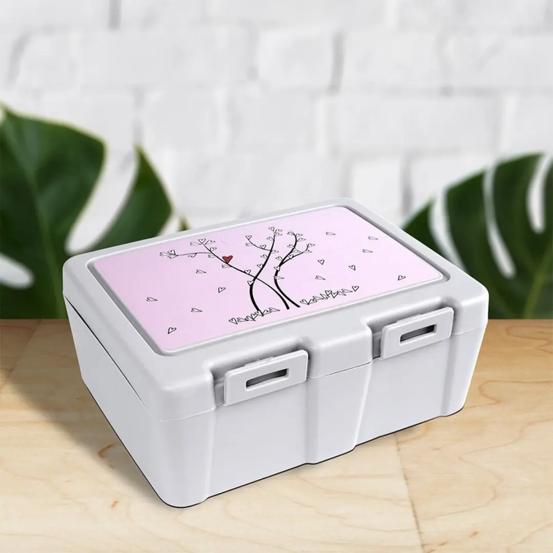 Orion Lunchbox 1L Grijs met Hartjes - Inclusief Bestek