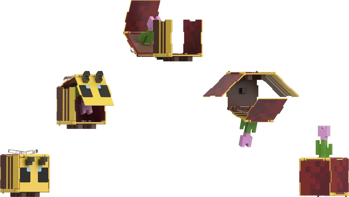 Mattel Minecraft Flippin' Figs Bee + Flower Pot HTL51 - Bruin/Geel