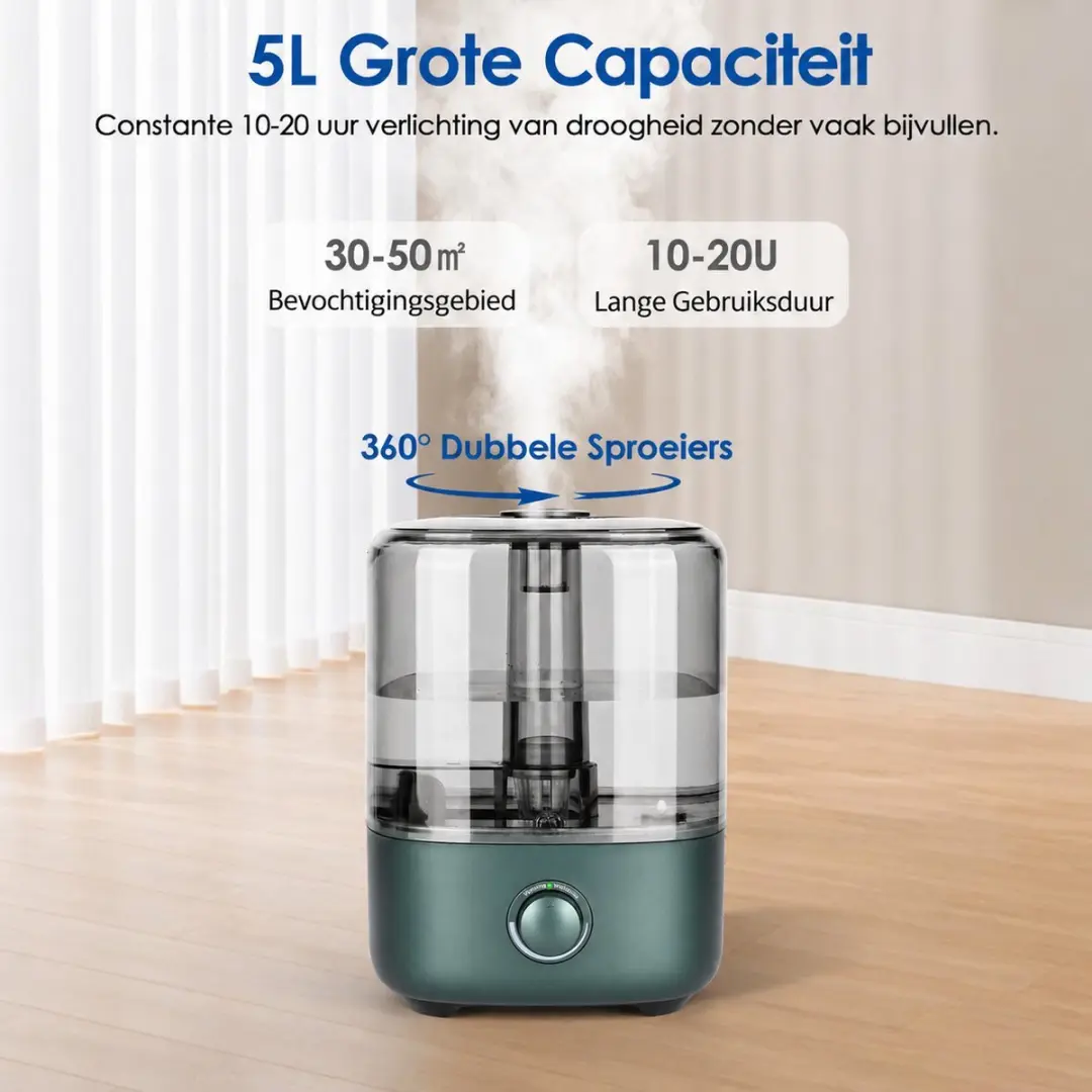 ECTEATOY Luchtbevochtiger 5L Ultrasoon - 30m² - Groente - afbeelding 2 van 6