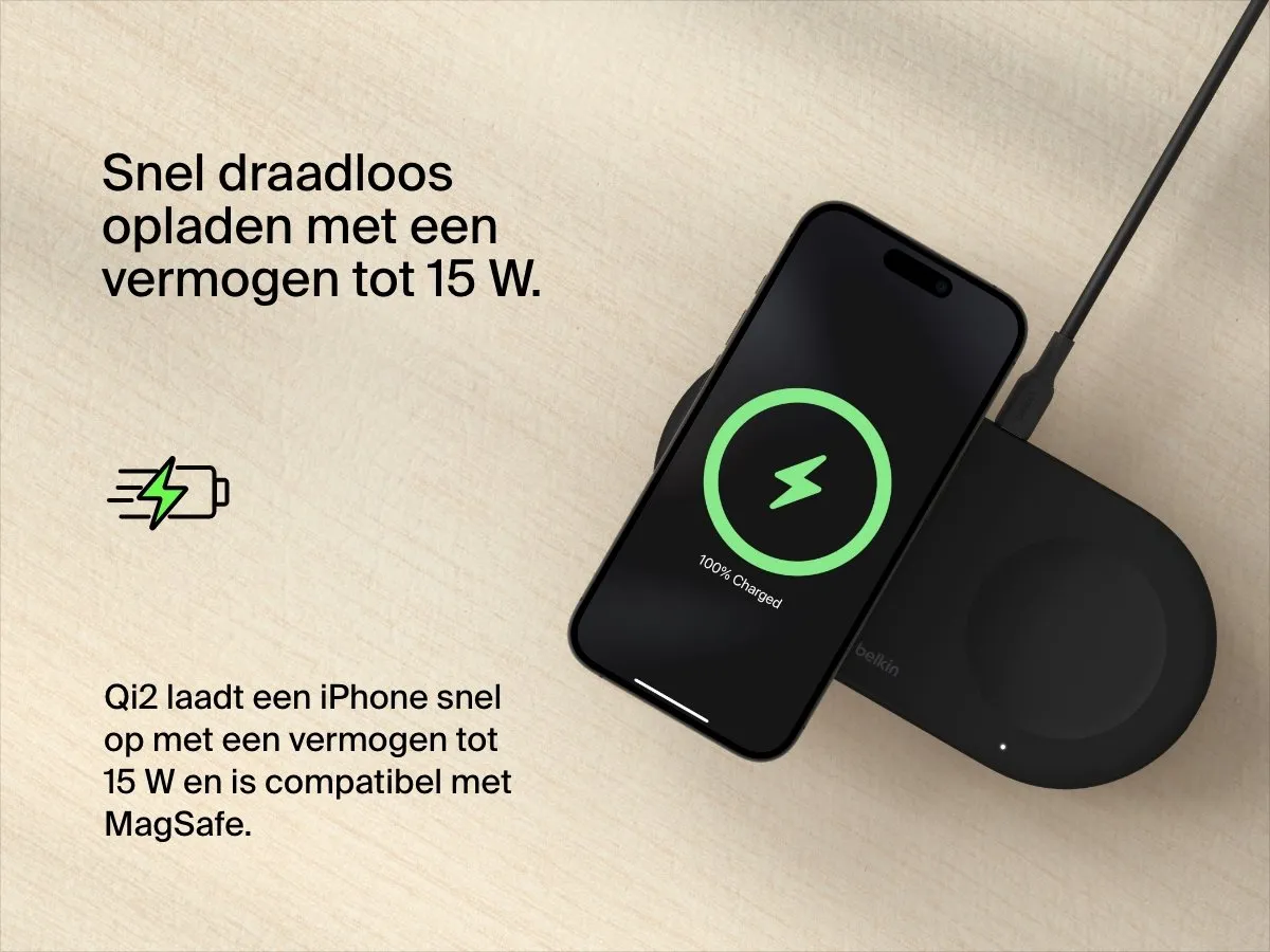 Belkin WIZ021vfBK Magnetisch Draadloos Oplader 15W - 30W Adapter - Zwart