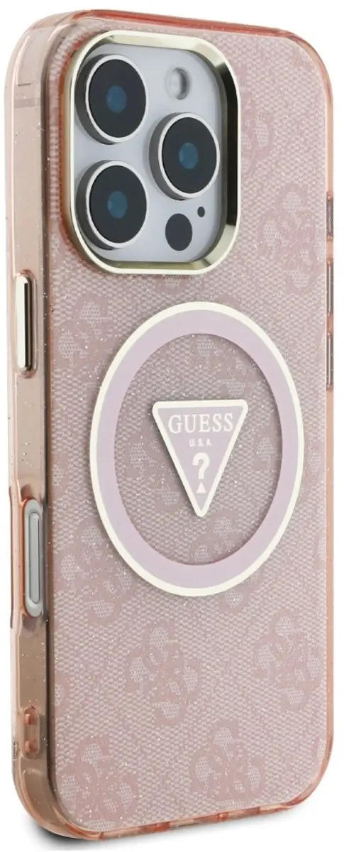 Guess Metal Glitter iPhone 16 Pro Hoesje - Roze