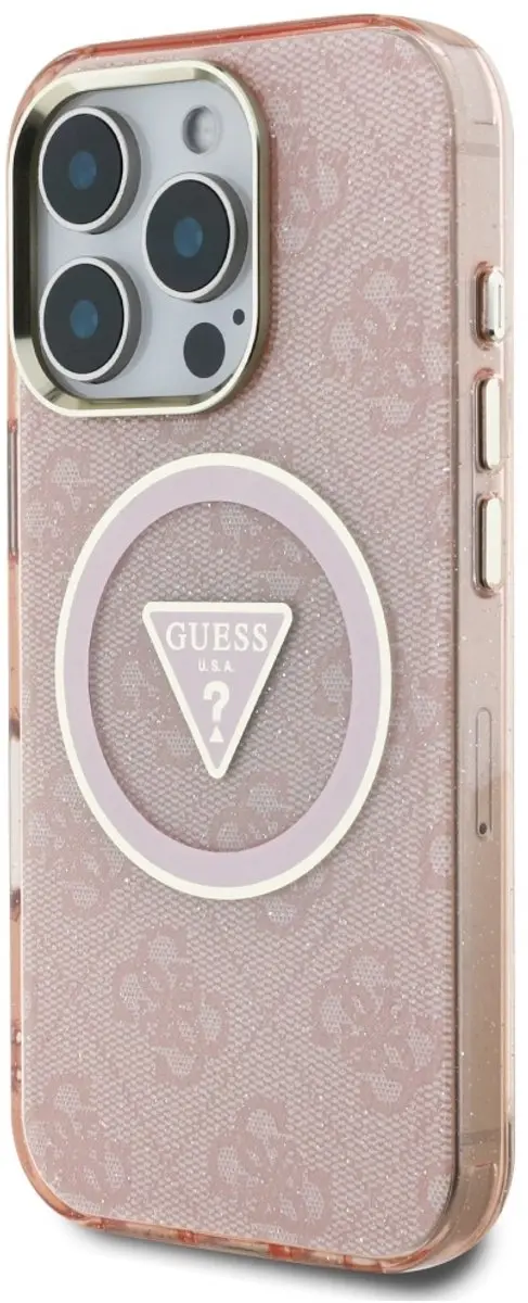 Guess Metal Glitter iPhone 16 Pro Hoesje - Roze