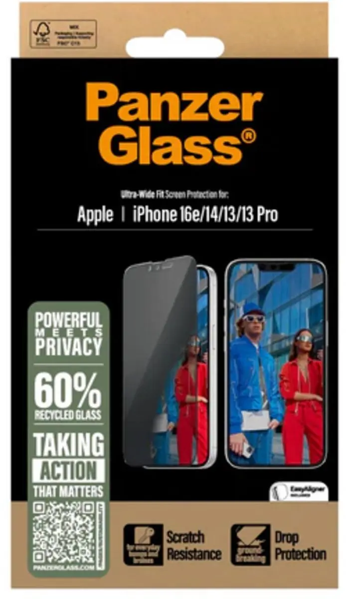 PanzerGlass Ultra-Wide Fit Privacy iPhone 16e Schermbeschermer - Zwart
