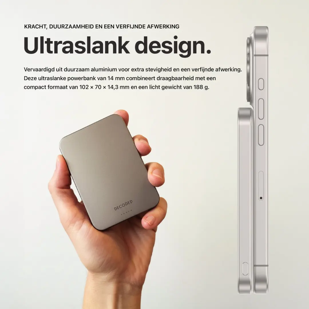 Decoded Ultra Slim Mag Powerbank DEC-PB5000M-TI - 5.000mAh - Titanium Grijs - afbeelding 6 van 6