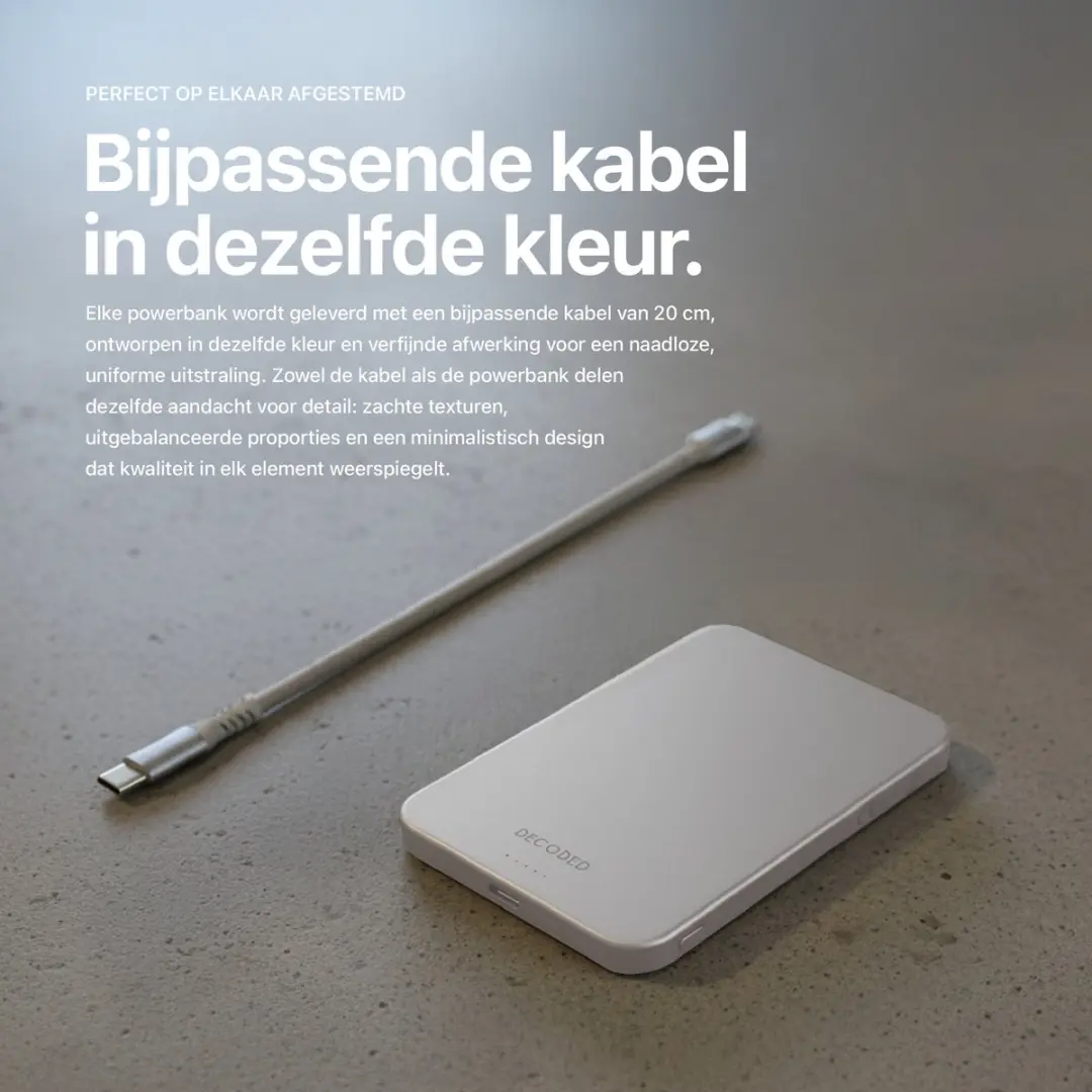 Decoded Ultra Slim Mag Powerbank DEC-PB5000M-TI - 5.000mAh - Titanium Grijs