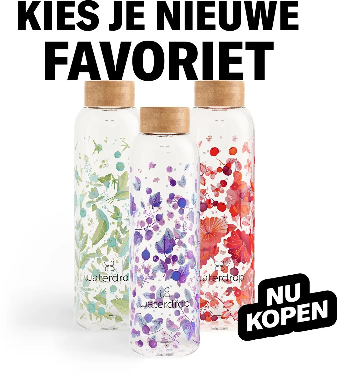 Waterdrop Glazen Drinkfles 600ml Clean Melange - Borosilicaatglas