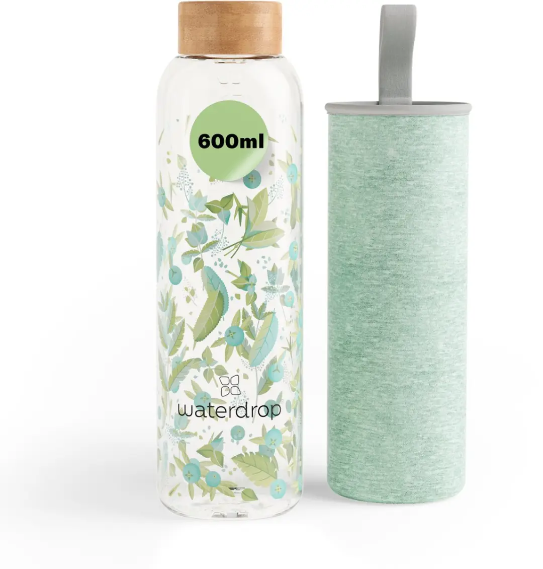 Waterdrop Glazen Drinkfles 600ml Clean Melange - Borosilicaatglas