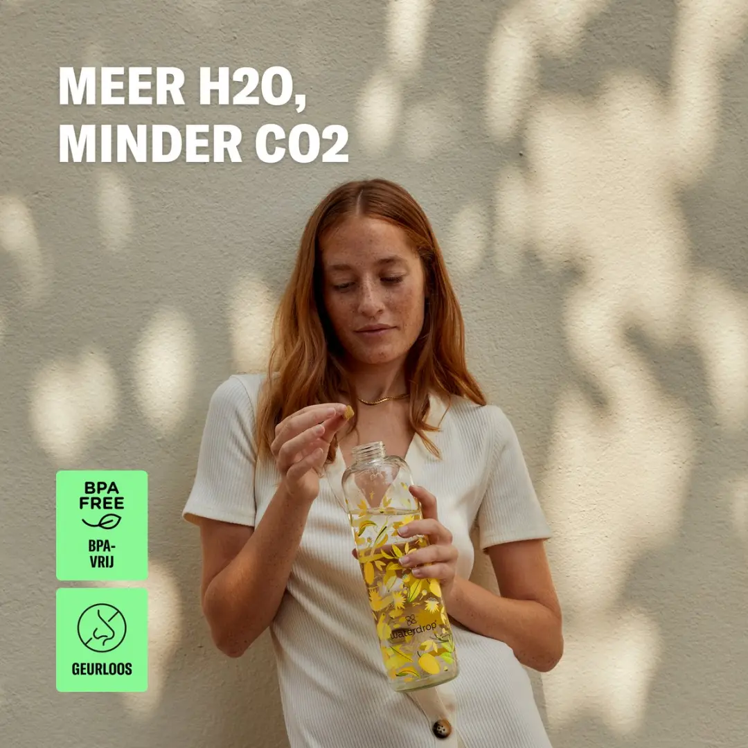 Waterdrop Glazen Drinkfles 600ml Clean Melange - Borosilicaatglas - afbeelding 6 van 6