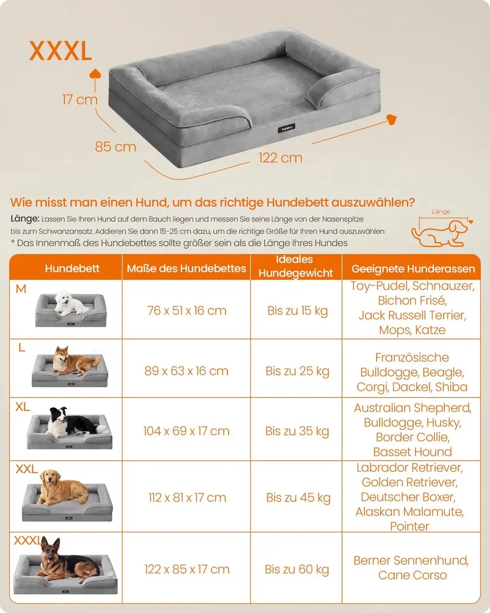 Songmics Orthopedisch Hondenbed 122x85x17cm - Duifgrijs