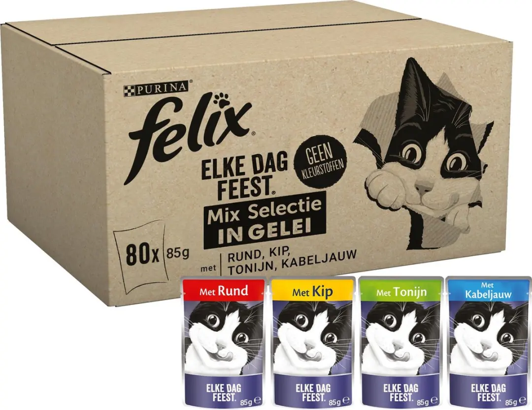 Felix Elke Dag Feest in Gelei Mix Selectie Kattenvoer - 80x85g