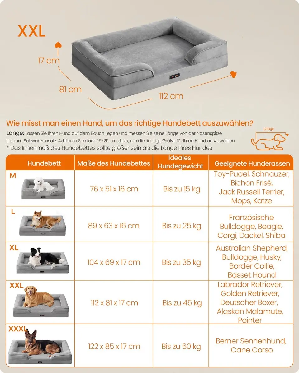Songmics Orthopedisch Hondenbed 112x81x17cm - Grijs
