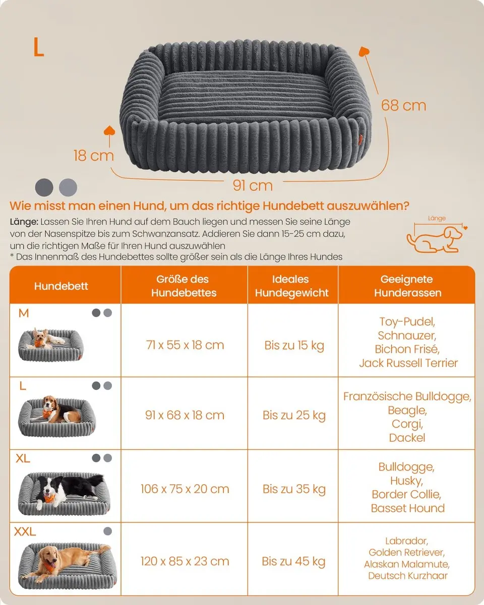 Songmics Hondenmand Orthopedisch 91x68x20cm - Loodgrijs - afbeelding 6 van 6