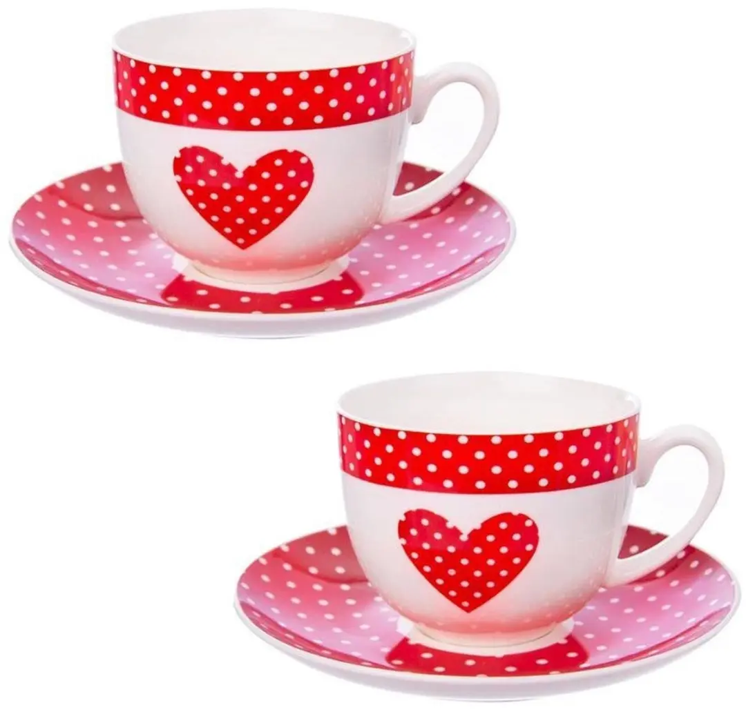 Orion Porseleinen Kopje en Schotel Set 280ml - Rood/Wit