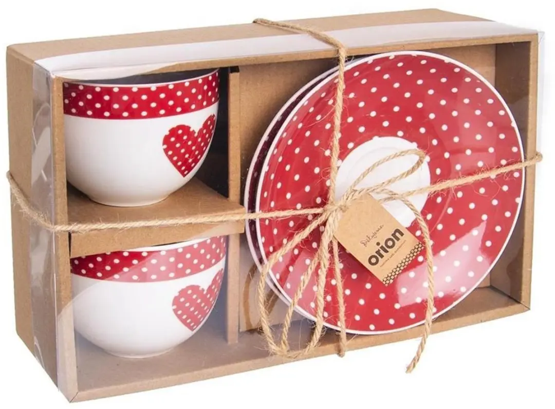 Orion Porseleinen Kopje en Schotel Set 280ml - Rood/Wit