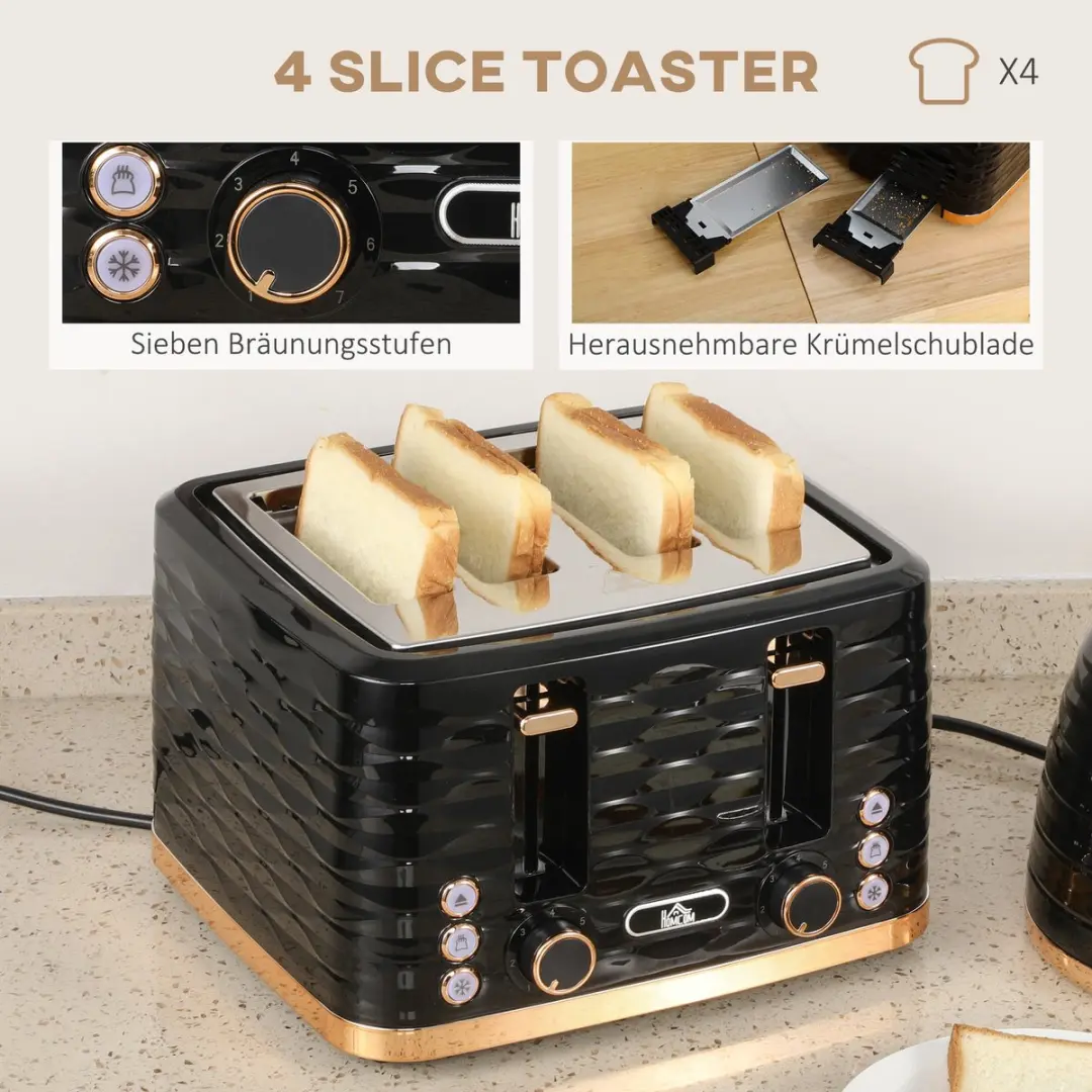 Homcom Toaster & Waterkoker Set 1850W - 24x19,5x23cm Zwart